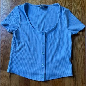 light blue crop top with buttons